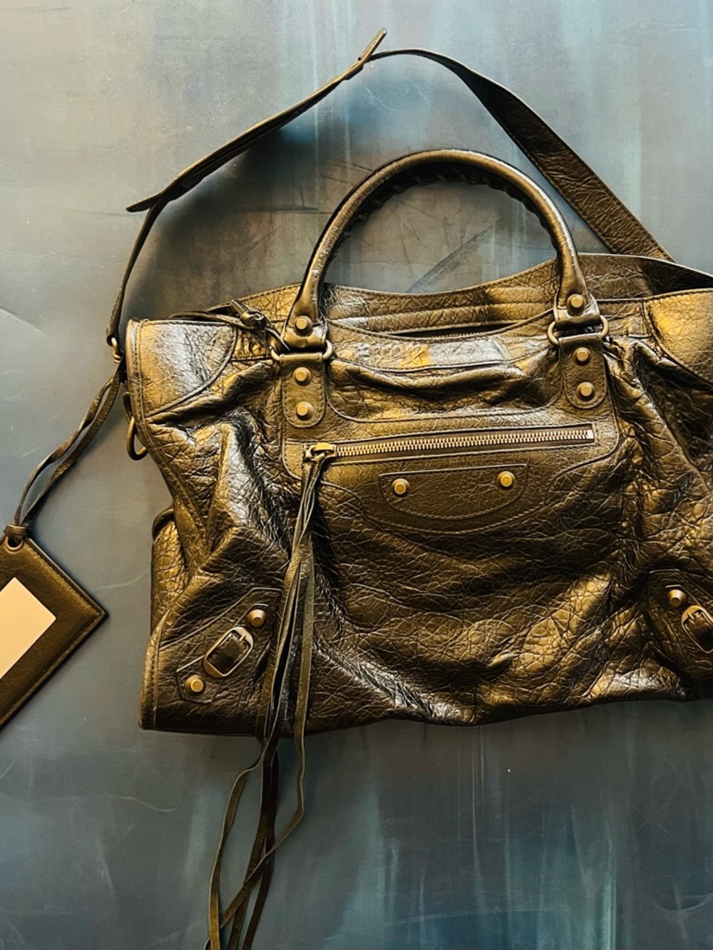 Balenciaga Black Leather Shoulder Satchel with Tassel Zip